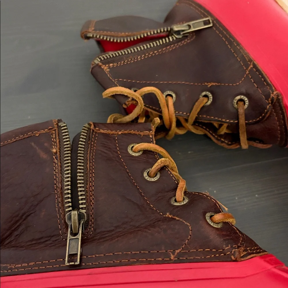 Sperry‎ Women’s Waterproof Duck Boots Red Brown Leather Fleece Lined Size 8